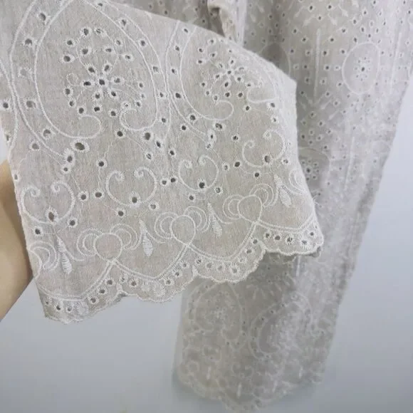 Sundance Menara Culottes Cropped Pant Size PS Linen Blend Embroidered Eyelets - Picture 10 of 10